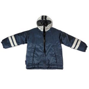 London Fog Youth Winter Coat -Navy Blue -White Stripes -Metallic. Size: Youth L